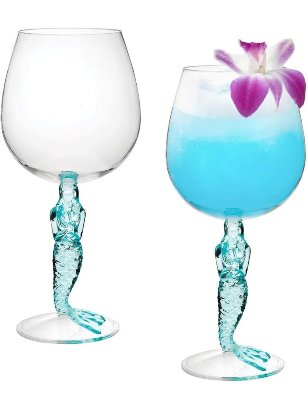 Mermaid-Shaped Stem Wine Glasses - Shatterproof Acrylic, 17 oz, Set of 2